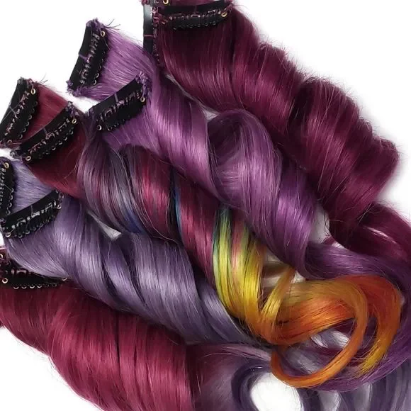 Red Rainbow Hairstyles Clip in Remy Human Hair Extensions Rainbow Human Hair Extensions. Colored Hair Extension Clip  main image 3